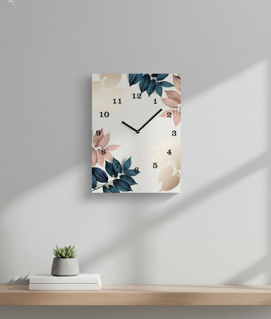 Floral Printed Wooden Wall Clock – 12x16 Inch Decorative (Without Battery)